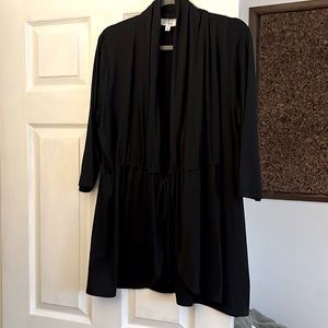 Black lightweight sweater jacket with a waist tie size 1x
